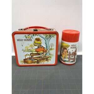 Rare Vintage 1970 Holly Hobbie Orange Metal Lunchbox with Thermos Aladdin Ind.